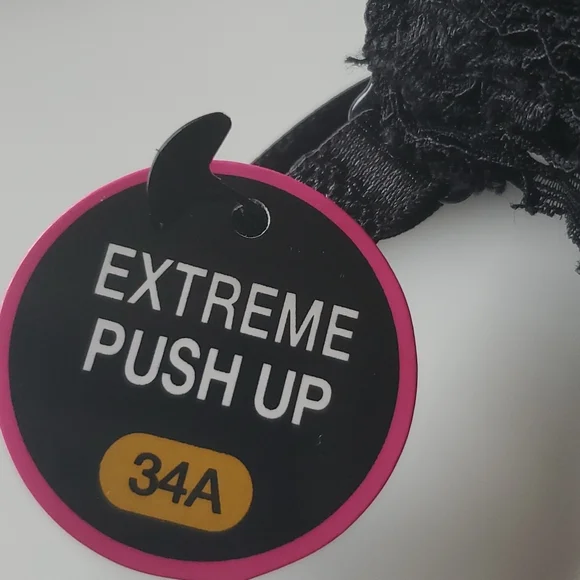 Rene Rofe Extreme Push Up Bra 34 A Womens Black Lace Overlay Underwired - Picture 6 of 7